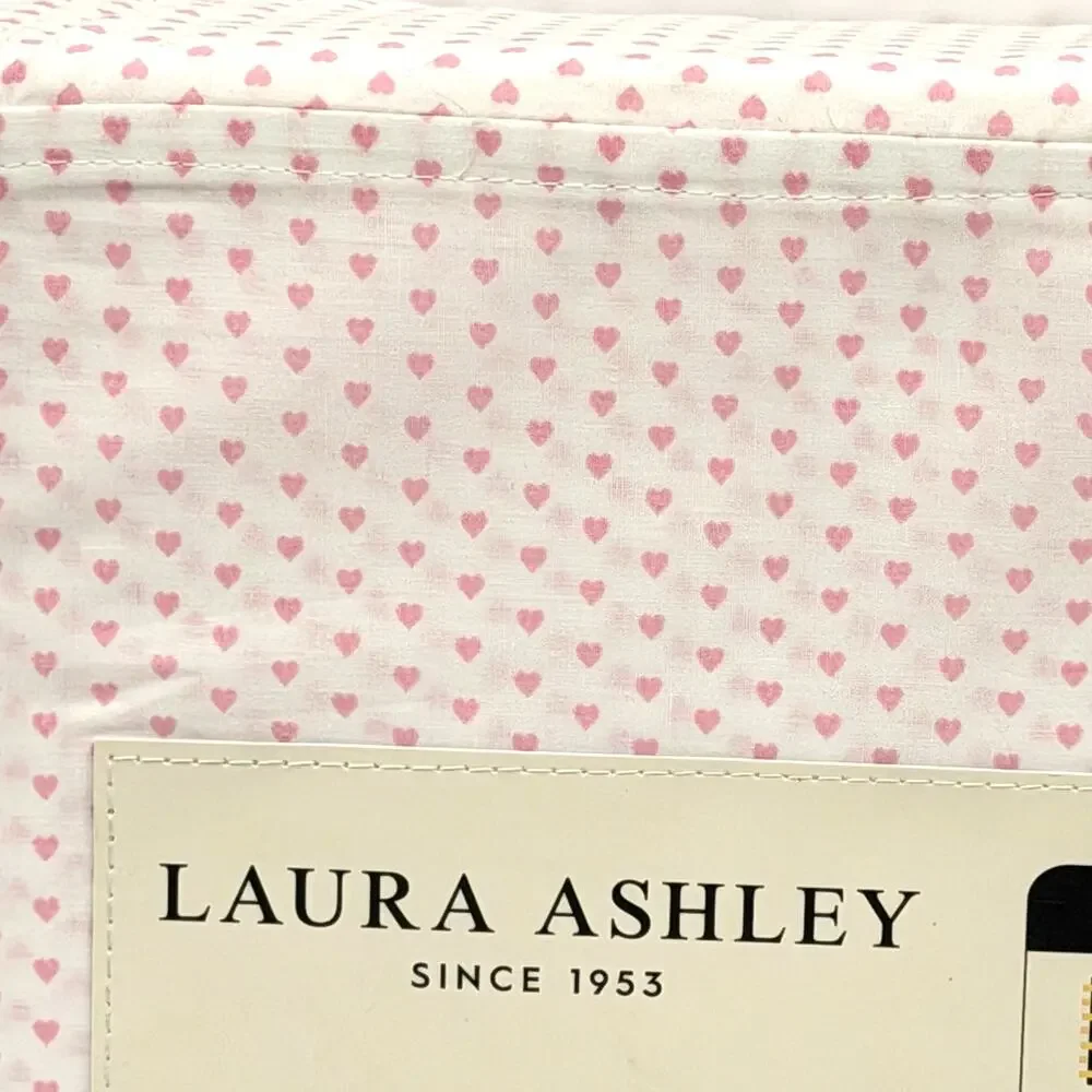 Laura Ashley QUEEN Heart To Heart Pink 4pc Cotton Sheet Set NEW